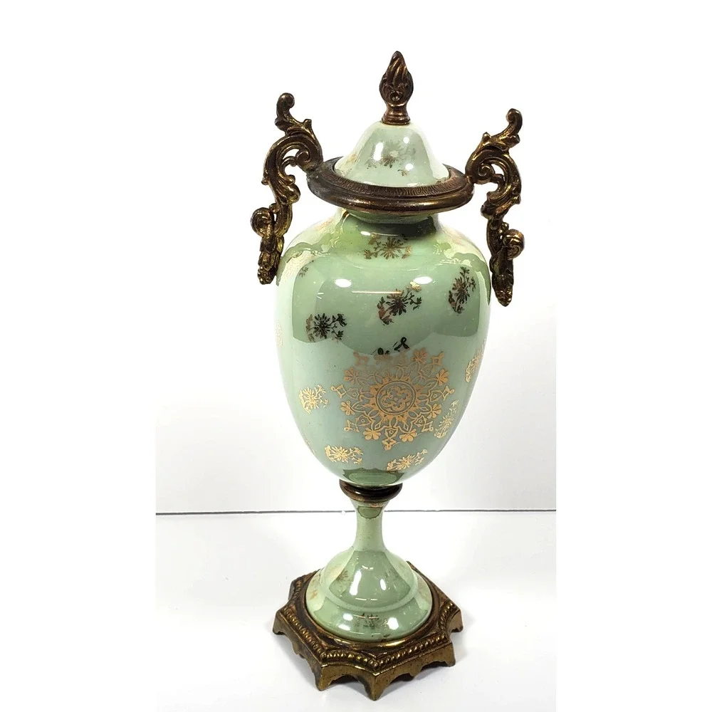 Antique French Sevres Style Urn Vase Porcelain Marked Lid Hand-Painted